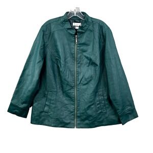 CJ Banks Jacket Womens 1X Teal Green Leather Biker Motorcycle Riding Academia